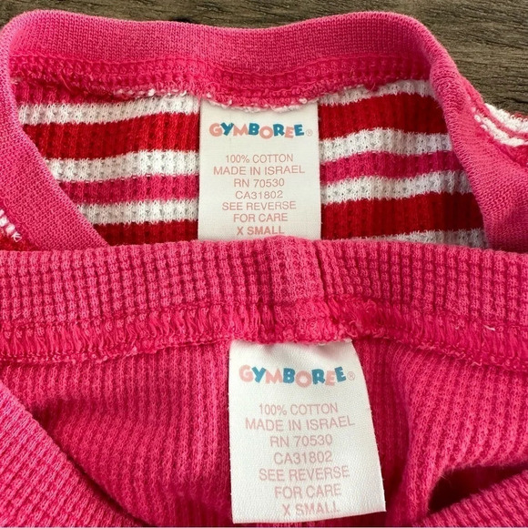 Vintage Gymboree Baby Girls XS 2 Piece Set Thermal Knit Top Pants Striped Pink - Picture 2 of 5